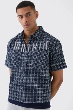 Oversized Small Check Double Pocket Boxy Shirt | BoohooMAN UK