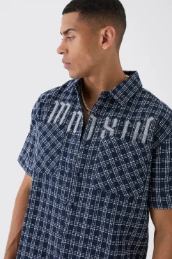 Oversized Small Check Double Pocket Boxy Shirt | BoohooMAN UK