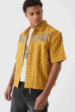 Oversized Small Check Double Pocket Boxy Shirt | BoohooMAN UK