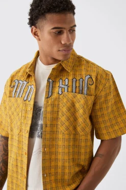 Oversized Small Check Double Pocket Boxy Shirt | BoohooMAN UK