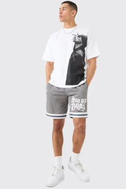 Oversized Snoop Dog License T-shirt And Mesh Short Set | BoohooMAN UK