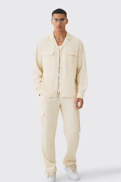 Oversized Soft Twill Cargo Shirt & Trouser Set | BoohooMAN UK