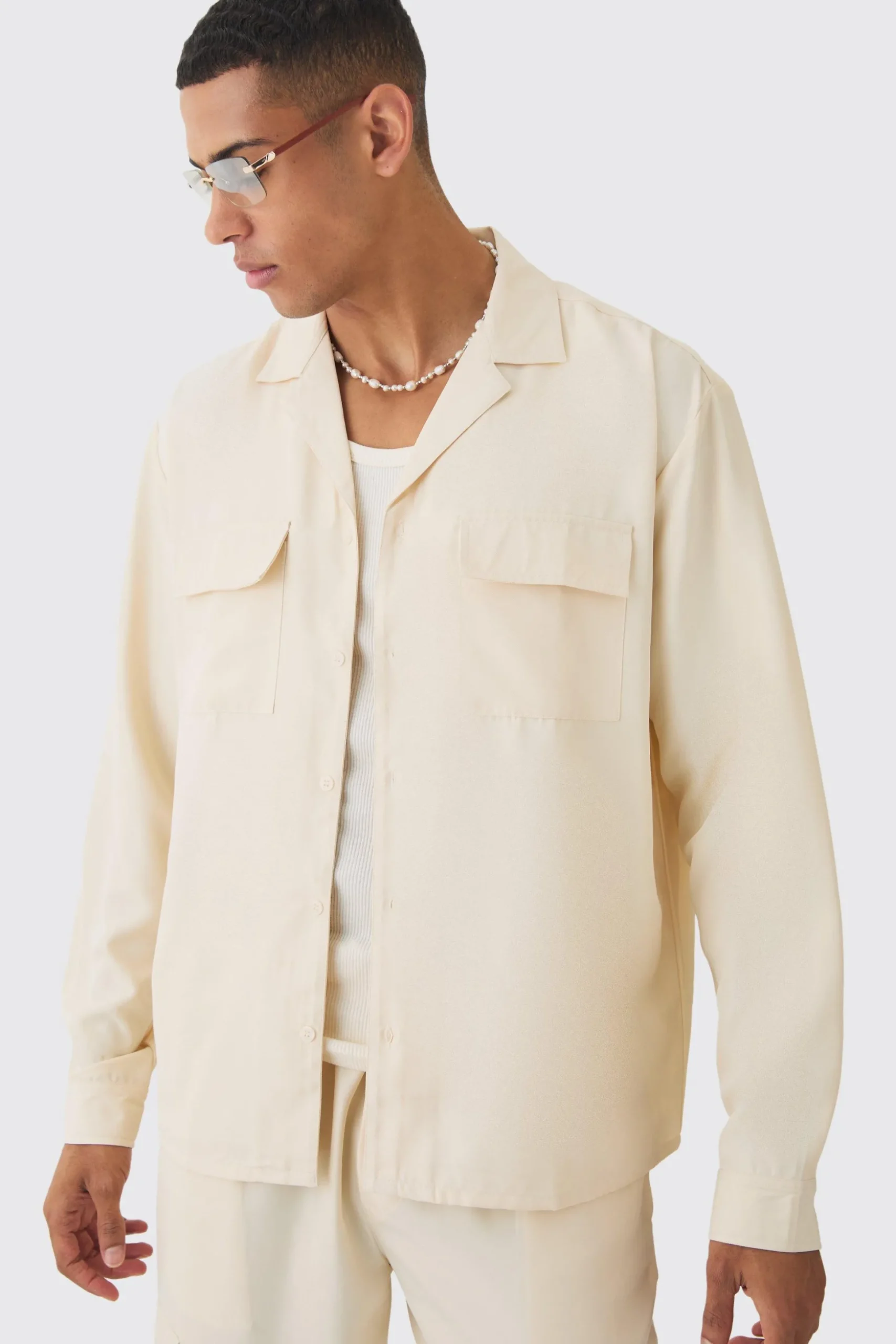Oversized Soft Twill Cargo Shirt & Trouser Set | BoohooMAN UK