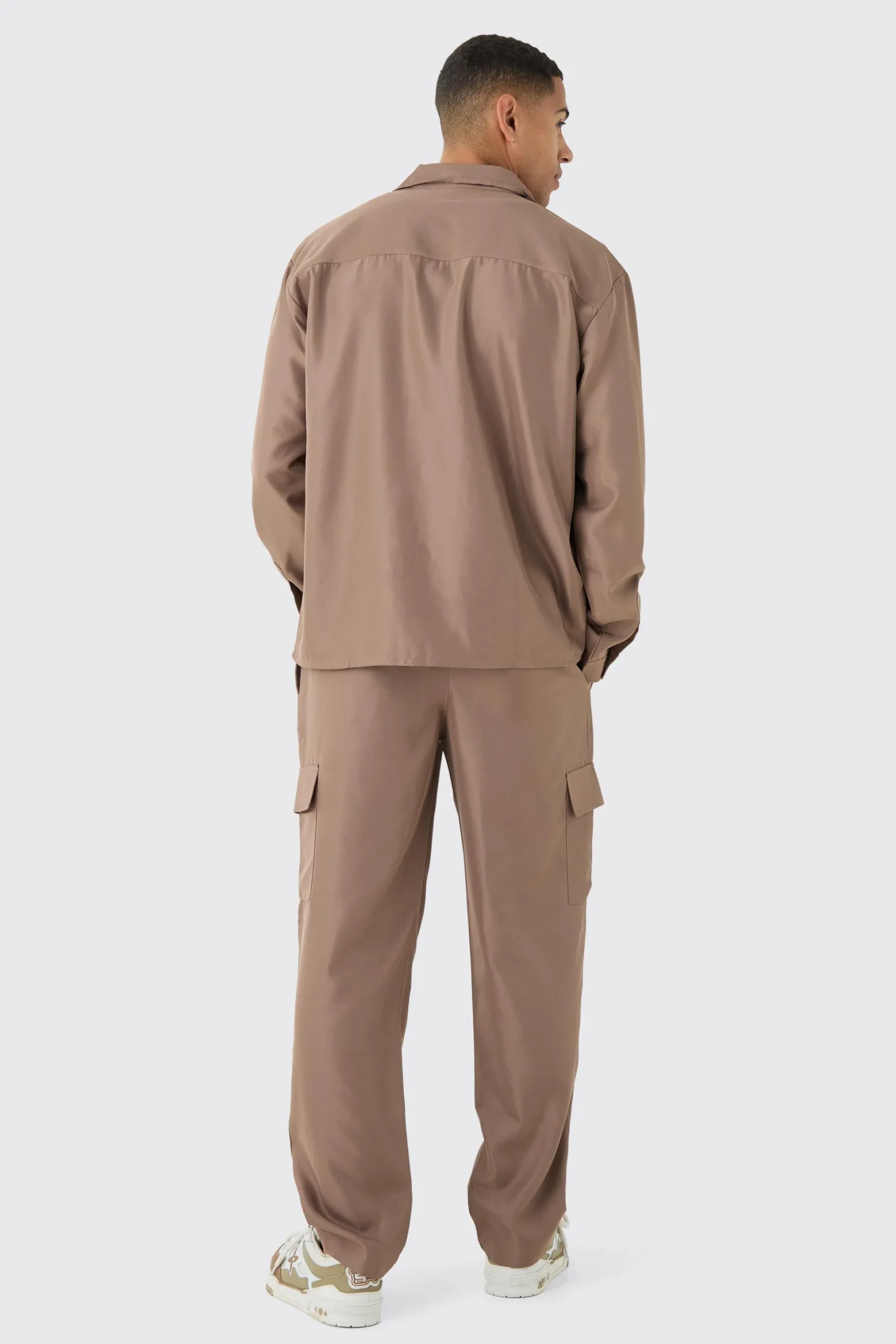 Oversized Soft Twill Cargo Shirt & Trouser Set | BoohooMAN UK