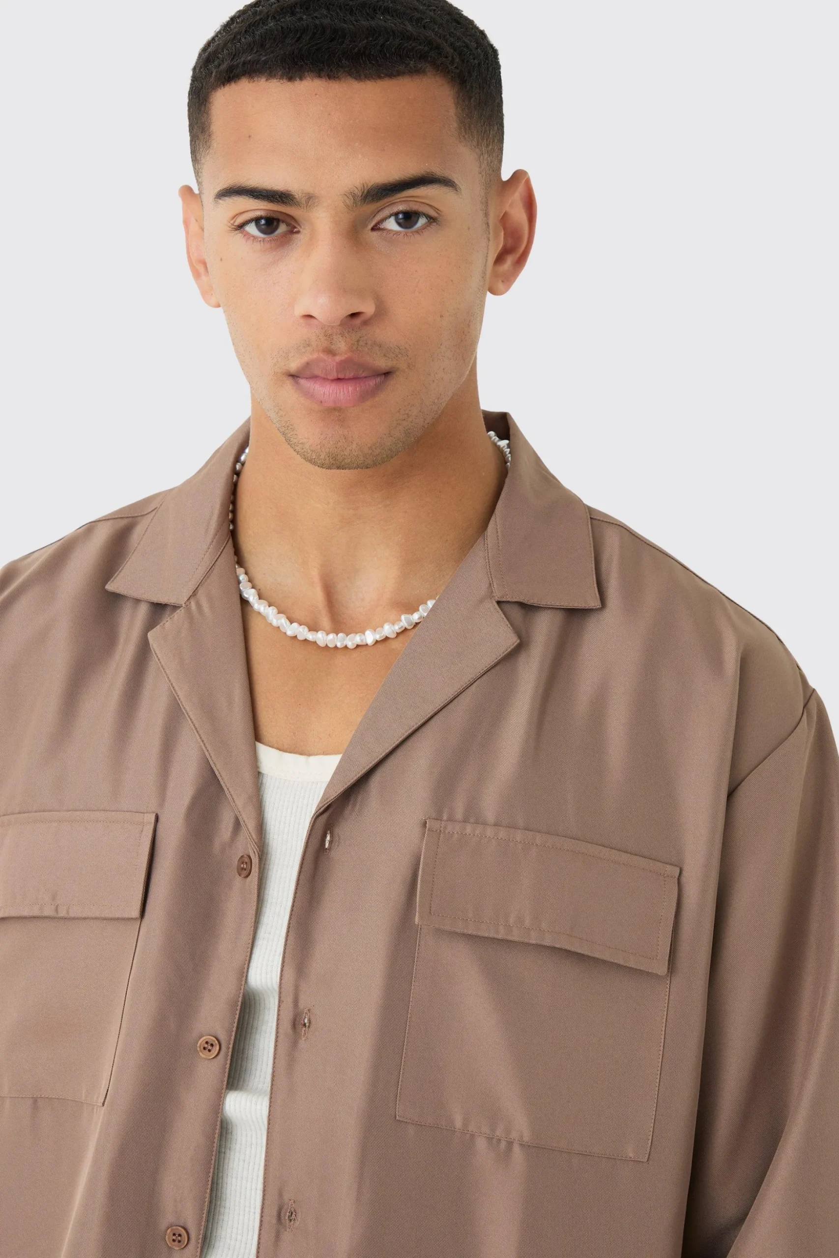 Oversized Soft Twill Cargo Shirt & Trouser Set | BoohooMAN UK