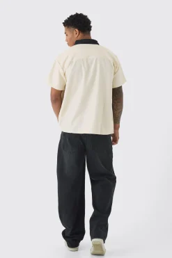 Oversized Soft Twill Contrast Pocket Bowling Shirt | BoohooMAN UK