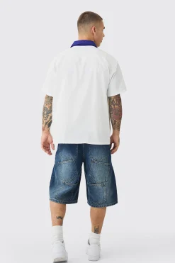 Oversized Soft Twill Contrast Pocket Bowling Shirt | BoohooMAN UK