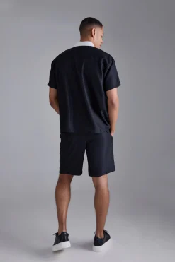 Oversized Soft Twill Contrast Pocket Shirt & Short Set | BoohooMAN UK
