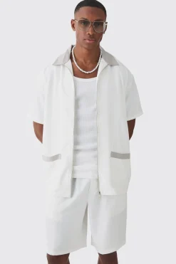 Oversized Soft Twill Contrast Pocket Shirt & Short Set | BoohooMAN UK
