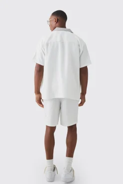 Oversized Soft Twill Contrast Pocket Shirt & Short Set | BoohooMAN UK