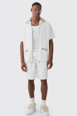 Oversized Soft Twill Contrast Pocket Shirt & Short Set | BoohooMAN UK