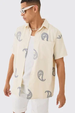 Oversized Soft Twill Paisley Embroidered Shirt | BoohooMAN UK