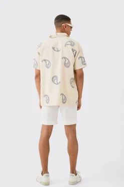 Oversized Soft Twill Paisley Embroidered Shirt | BoohooMAN UK