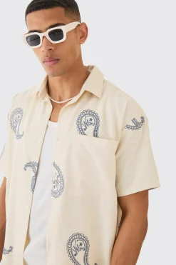 Oversized Soft Twill Paisley Embroidered Shirt | BoohooMAN UK
