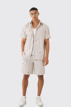 Oversized Soft Twill Paisley Embroidered Shirt And Short | BoohooMAN UK