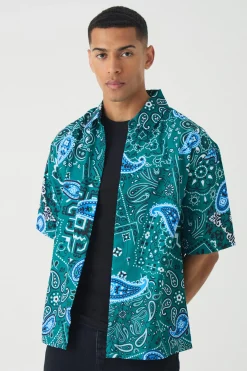 Oversized Soft Twill Paisley Printed Shirt | BoohooMAN UK