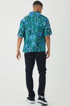 Oversized Soft Twill Paisley Printed Shirt | BoohooMAN UK