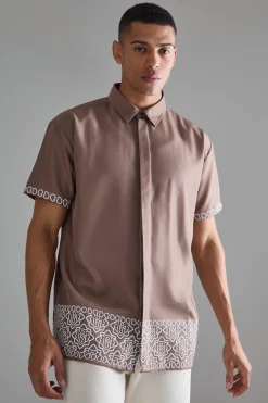 Oversized Soft Twill Printed Hem Shirt | BoohooMAN UK
