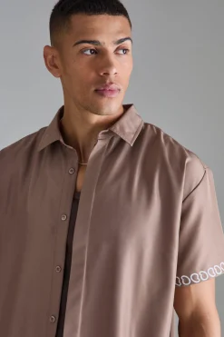 Oversized Soft Twill Printed Hem Shirt | BoohooMAN UK