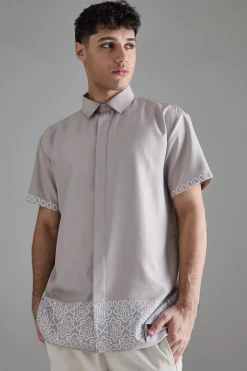 Oversized Soft Twill Printed Hem Shirt | BoohooMAN UK