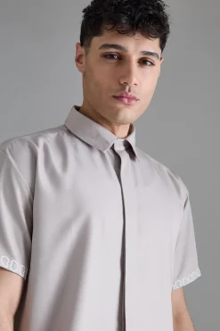 Oversized Soft Twill Printed Hem Shirt | BoohooMAN UK