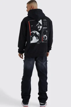 Oversized Space Back Print Hoodie | BoohooMAN UK