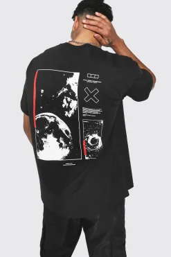 Oversized Space Back Print T-shirt | BoohooMAN UK