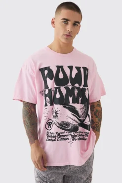 Oversized Space Puff Print Wash T-shirt | BoohooMAN UK