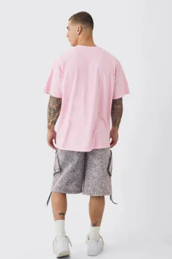 Oversized Space Puff Print Wash T-shirt | BoohooMAN UK