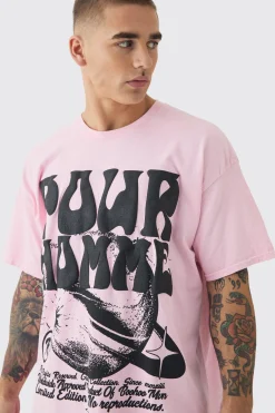 Oversized Space Puff Print Wash T-shirt | BoohooMAN UK