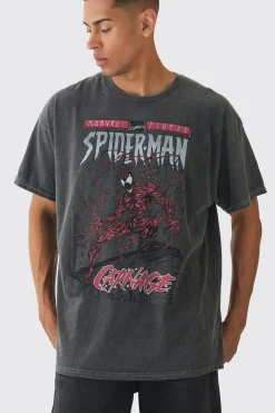 Oversized Spiderman Marvel Wash License Print T-Shirt | BoohooMAN UK