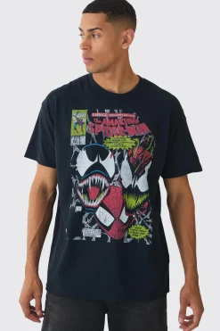 Oversized Spiderman Venom Marvel License Print T-Shirt | BoohooMAN UK