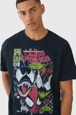 Oversized Spiderman Venom Marvel License Print T-Shirt | BoohooMAN UK