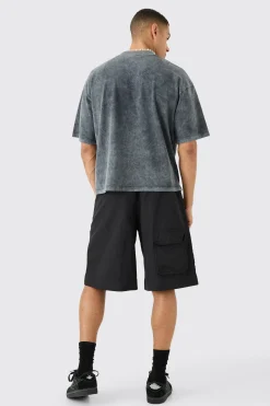 Oversized Spliced Boxy Graphic Heavyweight Wash T-shirt | BoohooMAN UK