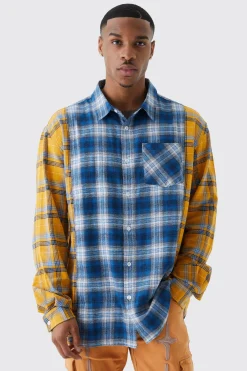 Oversized Spliced Checked Shirt | BoohooMAN UK