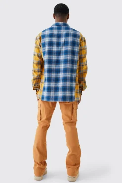 Oversized Spliced Checked Shirt | BoohooMAN UK