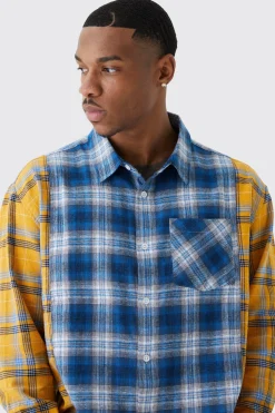 Oversized Spliced Checked Shirt | BoohooMAN UK