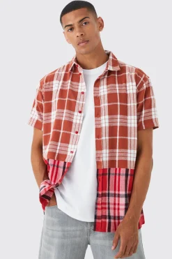 Oversized Spliced Hem Check Shirt | BoohooMAN UK