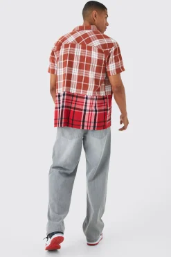 Oversized Spliced Hem Check Shirt | BoohooMAN UK