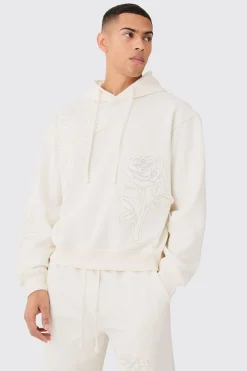 Oversized Spray Wash Rose Embroidery Tracksuit | BoohooMAN UK