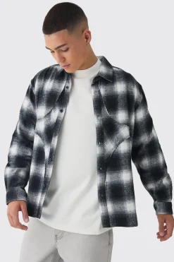 Oversized Star Applique Check Shirt | BoohooMAN UK