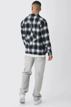 Oversized Star Applique Check Shirt | BoohooMAN UK