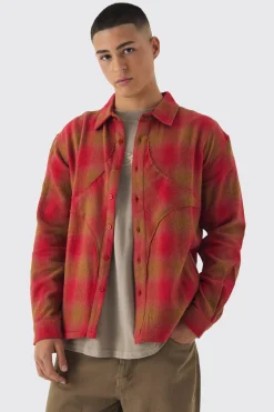 Oversized Star Applique Check Shirt | BoohooMAN UK