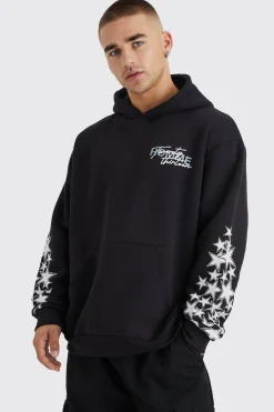 Oversized Star Graffiti Print Hoodie | BoohooMAN UK