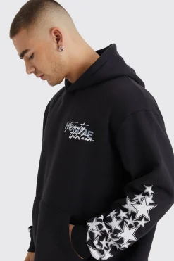 Oversized Star Graffiti Print Hoodie | BoohooMAN UK