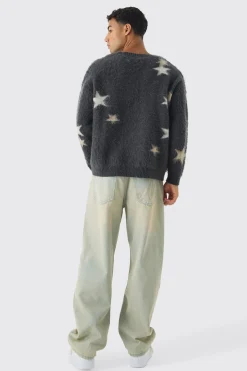Oversized Star Graphic Brushed Knitted Jumper | BoohooMAN UK