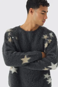 Oversized Star Graphic Brushed Knitted Jumper | BoohooMAN UK