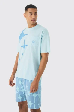 Oversized Star Graphic Short Lounge Set | BoohooMAN UK