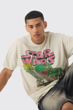 Oversized Star Wars Boba Fett Wash License Print T-shirt | BoohooMAN UK