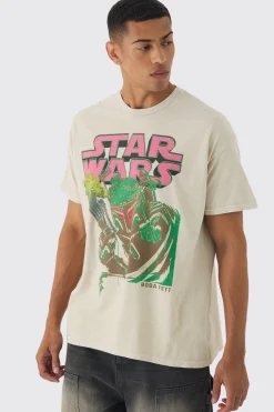 Oversized Star Wars Boba Fett Wash License Print T-shirt | BoohooMAN UK